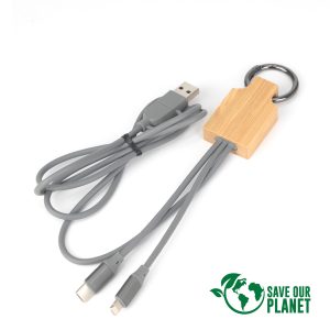 Connect Multicargador 4 en 1 de Bamboo con llavero.
